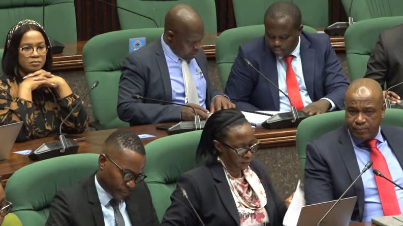 Some officers from the Ministry of Tourism and Environmental Affairs pictured before the PAC sitting yesterday. 